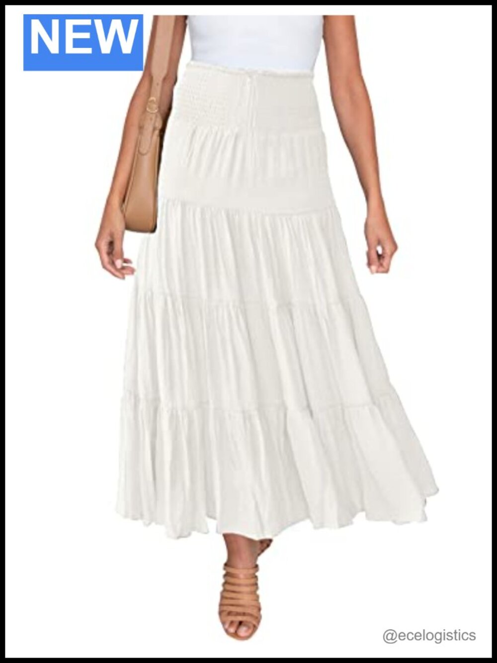 Boho Flowy Maxi Skirt with Elastic High Waist Pleated A-Line